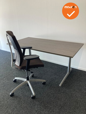 Refurbished Werkplek - 160x80 - Bladkleur naar keuze - Vaste hoogte - Zilvergrijs 500 onderstel - Inclusief SITAG EL 100 bureau