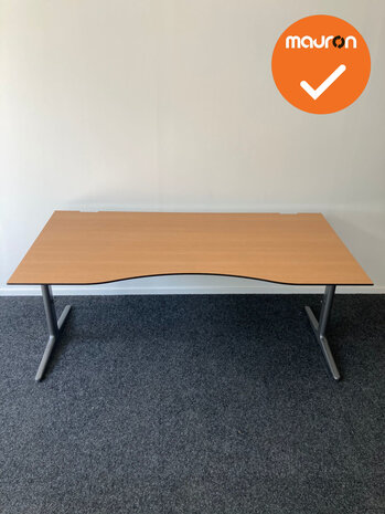 Ahrend Mehes handmatig verstelbaar buikbureau - Beuken volkern-  180x80/90 - Antracietgrijs onderstel