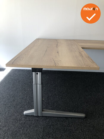Ahrend hoekbureau -240x160 - Nieuw blad naar keuze - Melamine - Hoek naar keuze - Essa - Zilvergrijs onderstel