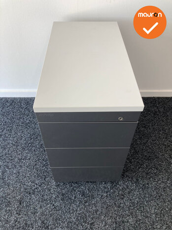 Ladeblok - 57x32x56cm - Antraciet  - 4 laden metaal - Inclusief wit melamine topblad