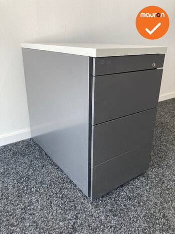 Ladeblok - 57x32x56cm - Antraciet  - 4 laden metaal - Inclusief wit melamine topblad