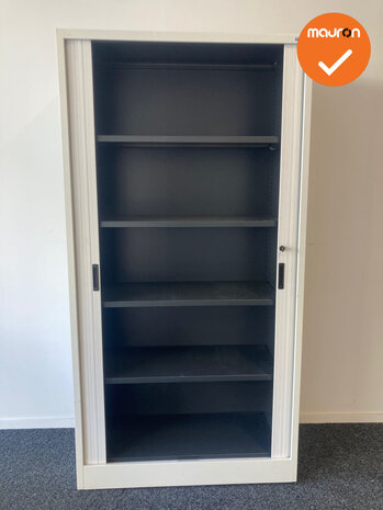 Roldeurkast - Voortman - 195x100x45cm - Wit met metalen deuren