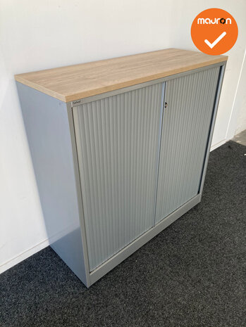 Roldeurkast - Ahrend - 140x120x45cm - Zilvergrijs met zilvergrijze kunststof roldeuren - Topblad naar keuze