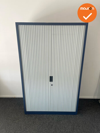 Roldeurkast - Basic - 195x120x45cm - Blauw met grijze kunststof roldeuren