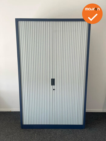 Roldeurkast - Basic - 195x120x45cm - Blauw met grijze kunststof roldeuren