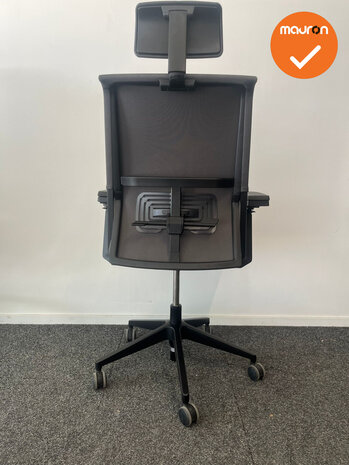 Haworth Comforto 59 - Antracietgrijs netweave en antracietgrijze zitting - zwart voetkruis - met hoofdsteun