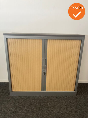 Robberechtse roldeurkast - 105x120x45cm - Antraciet met beuken deuren - inclusief 2 sleutels
