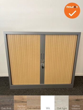 Robberechtse roldeurkast - 105x120x45cm - Antraciet met beuken deuren - inclusief 2 sleutels