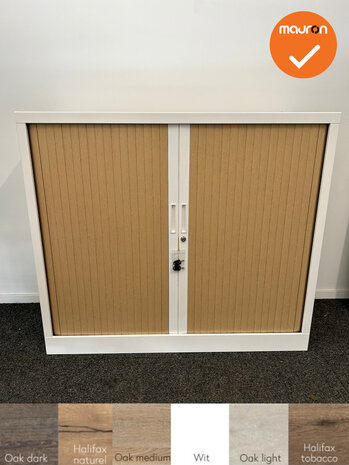Robberechtse roldeurkast - 105x120x45cm - Wit met beuken deuren - inclusief 2 sleutels