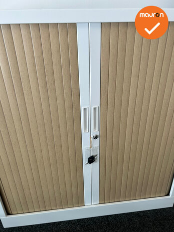 Robberechtse roldeurkast - 105x100x45cm - Wit met beuken deuren - inclusief 2 sleutels