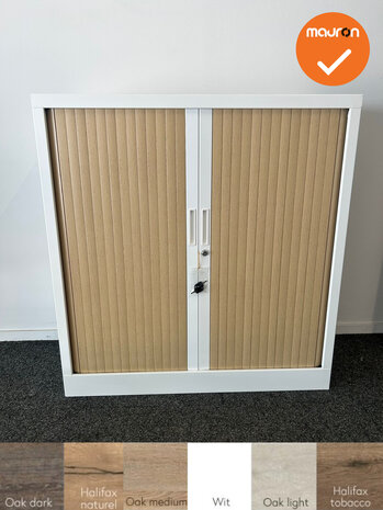 Robberechtse roldeurkast - 105x100x45cm - Wit met beuken deuren - inclusief 2 sleutels