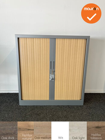 Robberechtse roldeurkast - 105x100x45cm - Zilvergrijs met beuken deuren - inclusief 2 sleutels