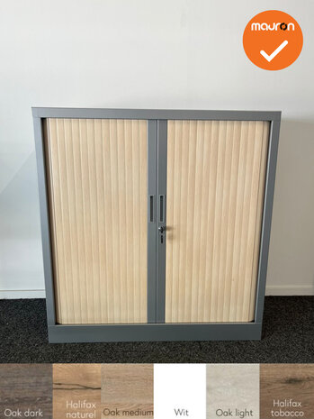 Robberechtse roldeurkast - 105x100x45cm - Zilvergrijs met licht beuken deuren - inclusief 2 sleutels