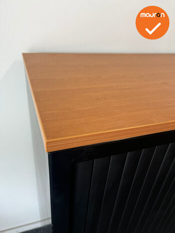 Roldeurkast - BASIC - 110x120x45cm - Zwart - kastanje topblad