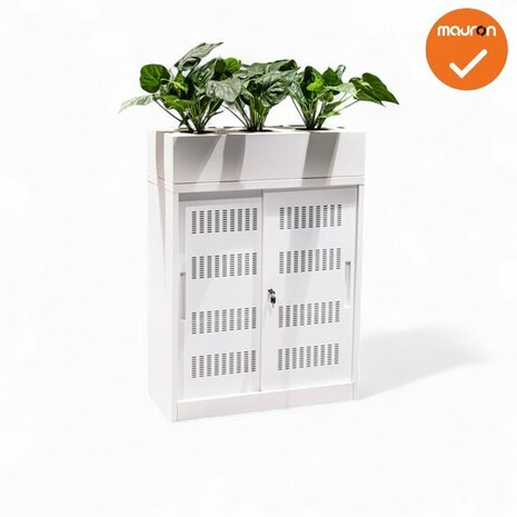 Schuifdeurkast -  Basic - Wit  - 105cm - Inclusief plantenbak