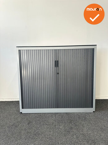 Roldeurkast -105x120x47cm - Zilvergrijs met antracietgrijze metalen deuren - Ahorn topblad
