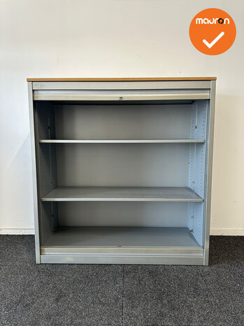 Roldeurkast - Basic - 125x120x47cm - Verticale deuren - Zilvergrijs met zilvergrijze roldeuren - ahorn topblad