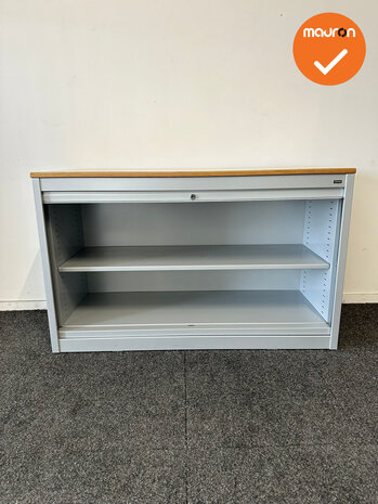 Roldeurkast - Basic - 74x120x47cm - Verticale deuren - Zilvergrijs met zilvergrijze roldeuren - ahorn topblad