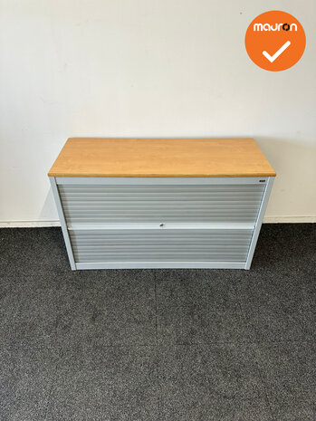 Roldeurkast - Basic - 74x120x47cm - Verticale deuren - Zilvergrijs met zilvergrijze roldeuren - ahorn topblad