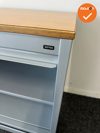 Roldeurkast - Basic - 74x120x47cm - Verticale deuren - Zilvergrijs met zilvergrijze roldeuren - ahorn topblad