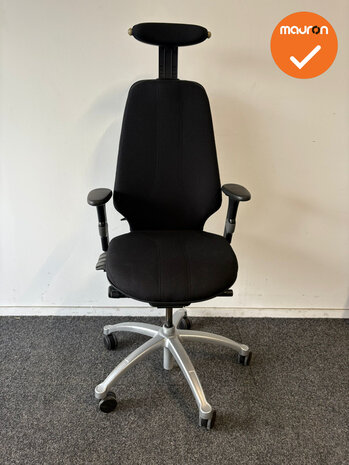 RH Logic 400 - Nieuwe zwarte stoffering  - Met hoofdsteun met zilvergrijze beugels - Inclusief lendepomp - Zilvergrijs voetkrui