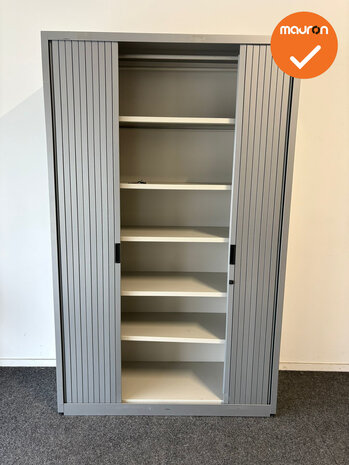 Roldeurkast Aspa  - Zilvergrijs - 195x120x47cm - Zilvergrijs met grijze metalen deuren