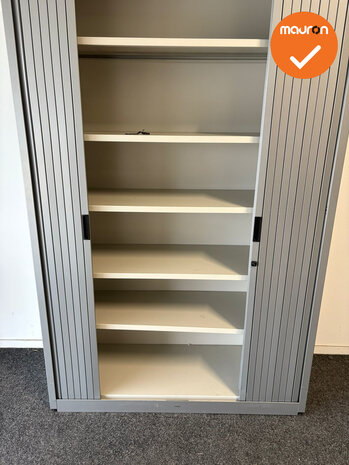 Roldeurkast Aspa  - Zilvergrijs - 195x120x47cm - Zilvergrijs met grijze metalen deuren