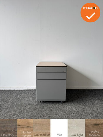 Ahrend Ladeblok - 57x42x56cm - Zilvergrijs - 3 lades - Grijs eiken topblad