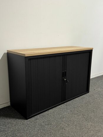 Roldeurkast V Serie - NIEUW - 74x120x43 - Zwart met zwarte roldeuren - topblad naar keuze - Inclusief 2 sleutels