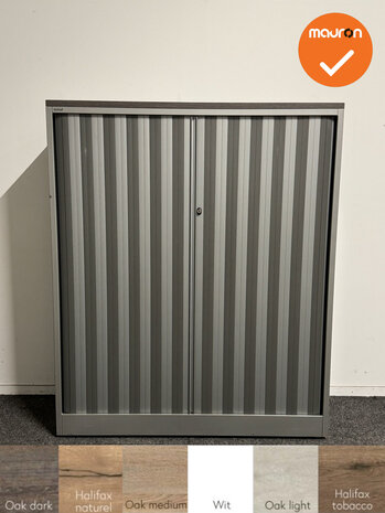 Roldeurkast - Ahrend - 144x120x45cm - Zilvergrijs met zilvergrijs/antraciete roldeuren - Topblad naar keuze