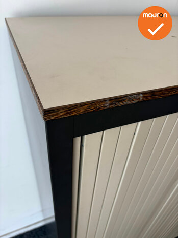 Aspa - Roldeurkast - 137x120x47 cm - Antraciet met beige deuren - metalen deuren