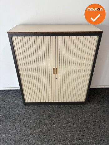 Aspa - Roldeurkast - 137x120x47 cm - Antraciet met beige deuren - metalen deuren