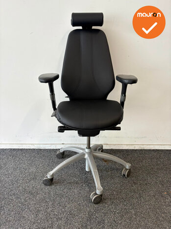 RH Logic 400 - Nieuwe zwarte kunstleren bekleding - Met hoofdsteun - Zilvergrijs voetkruis