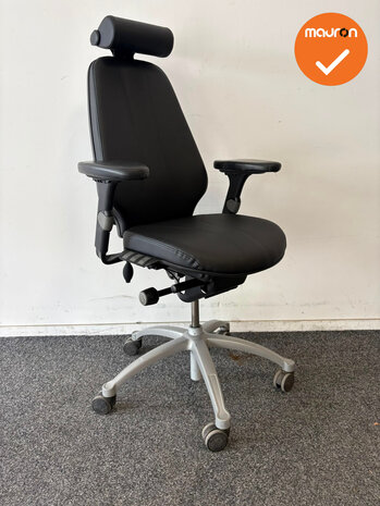 RH Logic 400 - Nieuwe zwarte kunstleren bekleding - Met hoofdsteun - Zilvergrijs voetkruis