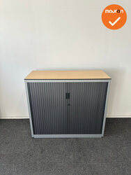 Roldeurkast basic - 105x120x47cm - Zilvergrijs met antracietgrijze metalen deuren - peren topblad