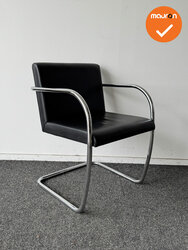 Fasem BRNO vergaderstoel - Zwart leren bekleding - chroom slede onderstel