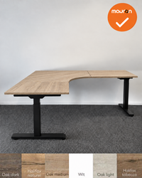 Hoekbureau Mauforce - Handmatig - ronde hoek - 200x200 - zwart onderstel - bladkleur naar keuze