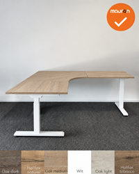Hoekbureau Mauforce - Handmatig - ronde hoek - 240x240 - wit onderstel - bladkleur naar keuze