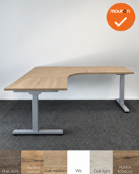 Hoekbureau Mauforce - Handmatig - ronde hoek - 240x240 - zilvergrijs onderstel - bladkleur naar keuze