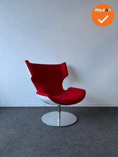 Fauteuil - Artifort Boson - design stoel - Rode stoffering - witte rug - met chroom voetstuk