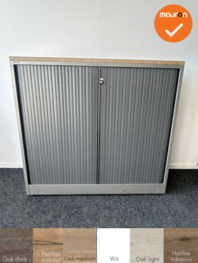 Roldeurkast - Ahrend - 110x120x45cm - Zilvergrijs met antraciet grijze roldeuren - Topblad naar keuze