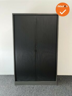 Roldeurkast - BASIC- Antraciet- 195x120x47cm - Met zwarte kunststof roldeuren - Inclusief 4 legborden