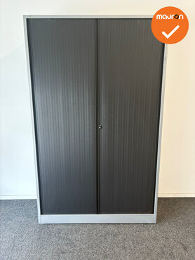 Roldeurkast - Ahrend - B Keuze - 195x120x45cm - Zilvergrijs met zwarte kunststof roldeuren
