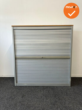Roldeurkast - Basic - 125x120x47cm - Verticale deuren - Zilvergrijs met zilvergrijze roldeuren - ahorn topblad
