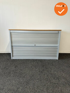 Roldeurkast - Basic - 74x120x47cm - Verticale deuren - Zilvergrijs met zilvergrijze roldeuren - ahorn topblad