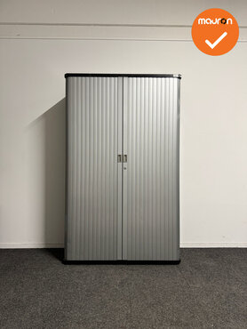 Gispen octa  Roldeurkast - 195x120x50cm - Donkerblauw met zilvergrijze roldeuren - inclusief 3 legborden