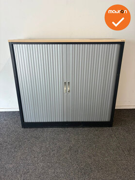 TDS Roldeurkast - 110x120x47cm - B-Keuze - Zwart met gijze kunststof deuren