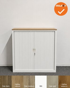 Mauforce Roldeurkast - V-Serie - NIEUW - 136x120x43 cm - Wit - Topblad naar keuze - inclusief 2 sleutels