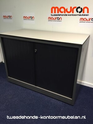 Roldeurkast - Ahrend - 74x100x45cm - antracietgrijs - zwarte deuren