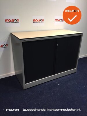 Roldeurkast - Ahrend - 74x100x45cm - zilvergrijs - zwarte deuren